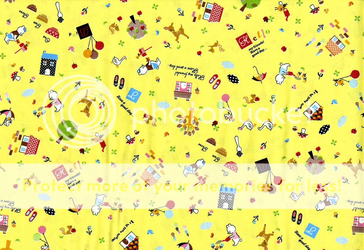 ANIMAL FRIENDS Print YELLOW Japanese Fabric Half Yard  