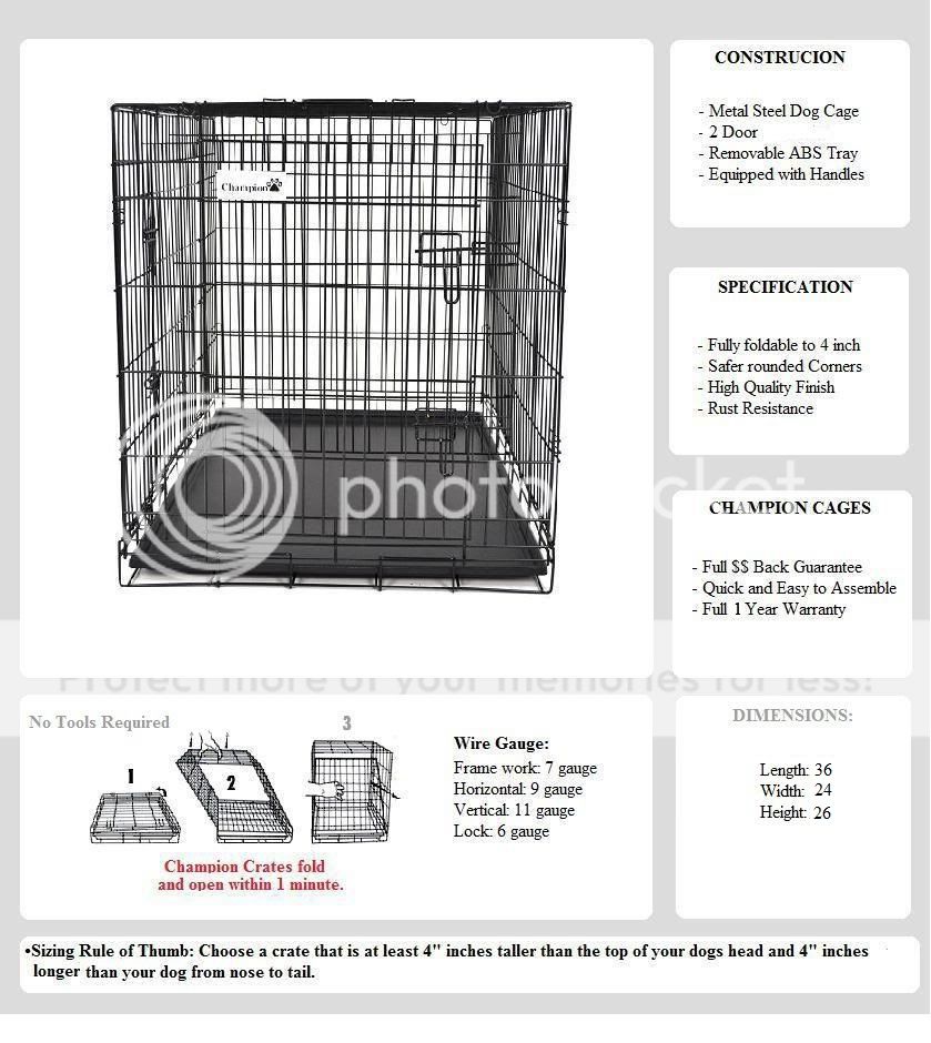 New Black Champion 36" 2 Door Folding Dog Cage Crate Kennel
